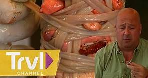 Lamb Organs Skewered & WRAPPED with Intestines | Bizarre Foods with Andrew Zimmern | Travel Channel