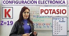 CONFIGURACIÓN ELECTRÓNICA DEL POTASIO (K) Z=19⚛Diagrama de orbitales⚛Dibujo del átomo de potasio