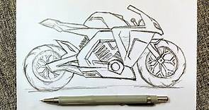 How to Draw a Motorcycle Step by Step / Drawing a Sports Bike / Easy Drawing Tutorials