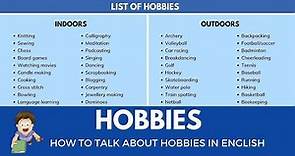 How to Talk about Hobbies in English | List of Hobbies (Outdoor & Indoor Hobbies)