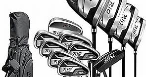 PGM Men's Complete Golf Club Sets - 12 Pieces - 3 Wood (#1,3,5), 1 Hybrid (#4H), 6 Irons(#5,6,7,8,9,PW), 1 Sand Wedge (52°), 1 Putter - Golf Stand Bag - Titanium Club Head, Graptlite Shaft