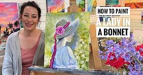 How to Paint Lady In A Bonnet 🌹 acrylic painting tutorial