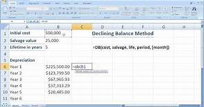Finance in Excel 5 - Calculate Declining Balance Method of Depreciation in Excel