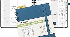POPRUN Monthly Planner 2024-2025 Spiral Bound (6.5'' x 8.5'') 18 Months Calendar (Jul 2024 - Dec 2025) - 4 Pages per Month with Monthly Expense & Notes, Sunday Start, Leather Cover - Night Sky Blue