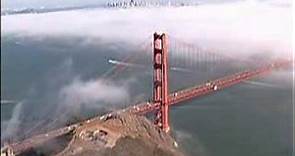 Aerial Golden Gate Bridge in Fog San Francisco Bay