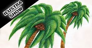 Como dibujar y colorear una PALMERA Palma Árbol Tropical Tutorial ILUSTRA SHOW