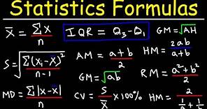 Statistics - Formulas and Equations