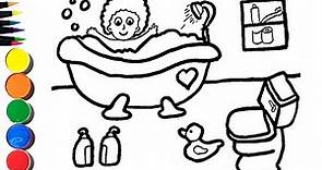 Cómo Dibujar y Colorear un Niño Bañandose | Dibujos para Niños