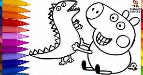 Dibuja y Colorea A George Pig Con Su Dinosaurio 🐷🦖 Dibujos Para Niños