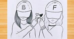 Dibujo simple de BFF / Cómo dibujar a tus mejores amigas / Dibujo a lápiz paso a paso