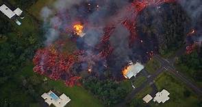 Aerial footage shows volcanic lava destroying homes in Hawaii