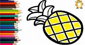 How to draw a pineapple. Coloring page/Drawing and painting for kids. Learn colors.