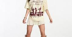 ASOS DESIGN oversized t-shirt with 70s band graphic in cream | ASOS