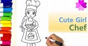 How to draw a Cute Girl Chef - Drawing and Coloring pages