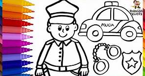 Dibuja y Colorea A Un Policía Con Sus Complementos 👮🚓⭐ Dibujo De Carro De Policía