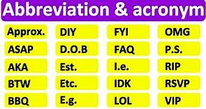 20 COMMON ABBREVIATIONS & ACRONYMS | Learn with examples | English vocabulary