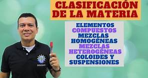 MATERIA: CLASIFICACION DE LA MATERIA. ELEMENTOS, COMPUESTOS, MEZCLAS HOMOGENEAS Y HETERO, COLOIDES