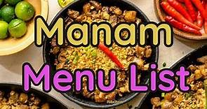Manam Menu Prices [Philippines Restaurant Menu]