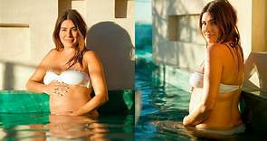 Fernanda Paes Leme abre álbum de fotos na piscina e exibe barriguinha de gravidez