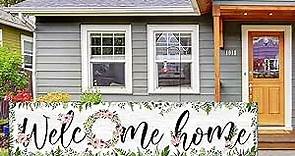 Large Welcome Home Banner 71 x 15.7 Inches Spring Summer Fall Flower Cluster Welcome Banner Yard Sign Decoration Welcome Home Garland Hanging Photo Booth Background (White Background with Grass)