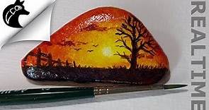 How To Paint A Sunset On A Rock Rock painting [Realtime] Steine bemalen
