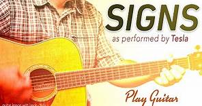 How to play SIGNS by TESLA (Five Man Electrical Band) Acoustic Guitar Lesson with Jason Carey