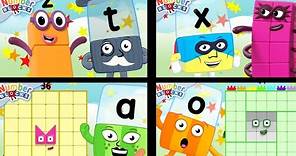 Learn to count & read | 4 hours of Alphablocks & Numberblocks Crossover - All Levels