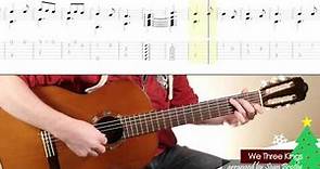 'We Three Kings' - easy guitar arrangement with score and TAB