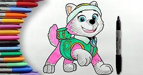 Cómo Dibujar y Colorear a Everest de La Patrulla Canina Paso a Paso Fácil para Niños y Principiantes