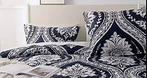 Navy Duvet Cover King - 3 Pieces Paisley Damask Blue Duvet Cover King Size, 100% Cotton Duvet Cover Set, Ultra Soft Breathable Bedding Duvet Covers for All Season, 104"x90", No Comforter