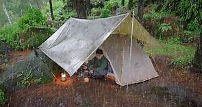 SOLO CAMPING IN HEAVY RAIN - POWERFUL RAIN IN THE FOREST AND RELAXING TENT