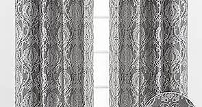 Chanasya Premium Damask Pattern Luxury Gray Curtains - 96 Inch Panels with Grommets - for Living Room Windows Bedroom Kitchen Dining - Elegant Jacquard Classy Design - Room Darkening 2 Panel Set