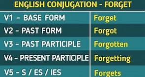 Conjugation English Verb to FORGET | FORGET Past Tense, Present, Future, Participle Form - V1 V2 V3