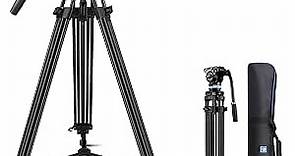 SIRUI Video Tripod AM-15S, Heavy Duty Tripod with Fluid Head for Cameras, Mid-Level Spreader, Quick Release Plate, 360°Panning Base, Bubble Level,1/4” and 3/8” Screws, Safety Locks, Friction Control