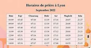 Horaires de prière à Lyon pour Septembre 2022