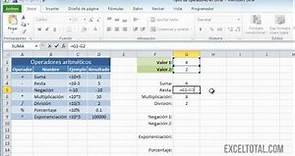 Tipos de operadores en Excel