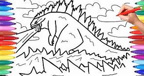 Godzilla Monster Coloring Pages for Kids, How to Draw Godzilla, Godzilla drawing and Coloring