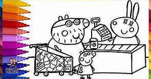 Dibuja y Colorea A Peppa Pig Y Papá Pig En El Supermercado 🐷🏪🍎🧀 Dibujos Para Niños