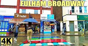 London walking tour in the rain at Fulham Broadway and Fulham Road London [4K]