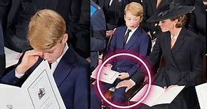 Prince GEORGE wipes away TEARS during the Queen’s funeral Mum puts comforting hand on George's knee