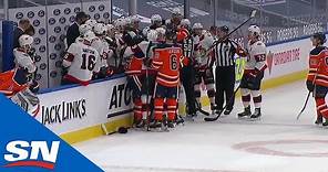 Brady Tkachuk Hits Adam Larsson As Time Expires Causing Huge Scrum Between Senators and Oilers
