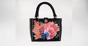 Mary Frances Centerpiece, Black Floral Top Handle Handbag