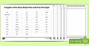 Irregular Verbs Base Simple Past and Past Participle Sorting Activity