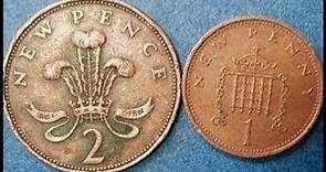 1971 UK Britain One New Penny & Two New Pence Coin - Decimalization of the UK Coins - United Kingdom