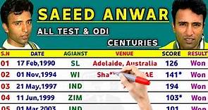 Saeed Anwar 's Complete Century List Test & ODI Cricket|Saeed Anwar All Centuries|