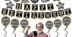 retirement party decorations banner gifts - (22pack) happy retirement gold banner, 6 paper Poms, 6 Hanging Swirl, 7 decorations stickers. retirement sash for men and women (GOLD BANNER)