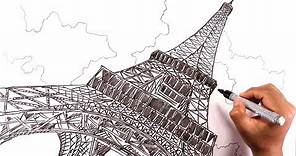 Dibuja la Torre Eiffel de París en Perspectiva desde la base