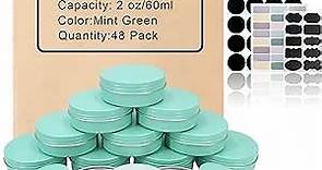 LIYAR 2 oz Tins with Lids 48 Pack Salve Tins 2oz Container Tins Round Cosmetic Tin Jars Ideal Candle Jars Aluminum Tin Cans with Screw Lids for Powder, Spice,Salve,Candles or Candies(Mint Green)