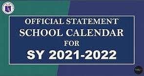 Official School Calendar for SY 2021-2022