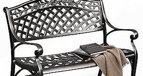 DWVO 39.4’’ Cast Aluminum Outdoor Bench, 2-Person Patio Garden Benches for Outdoors, Metal Frame Patio Bench for Porch Backyard, Outdoor Furniture, Park Bench, Outdoor Benches for Lawn Deck, Bronze